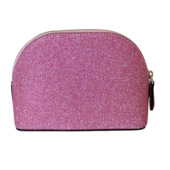 Kate Spade Mini Glitter Dome Cosmetic Bag Pink Zipper Closure Makeup Case - Picture 2 of 14